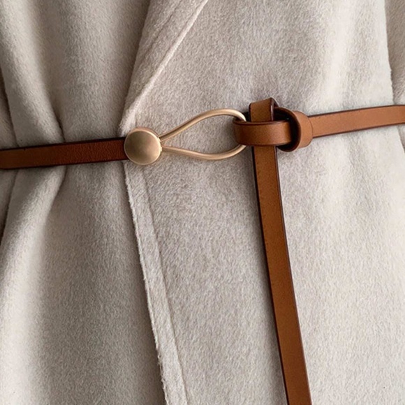 Luxe Brown Vegan leather Adjustable Skinny Belt - Picture 1 of 6